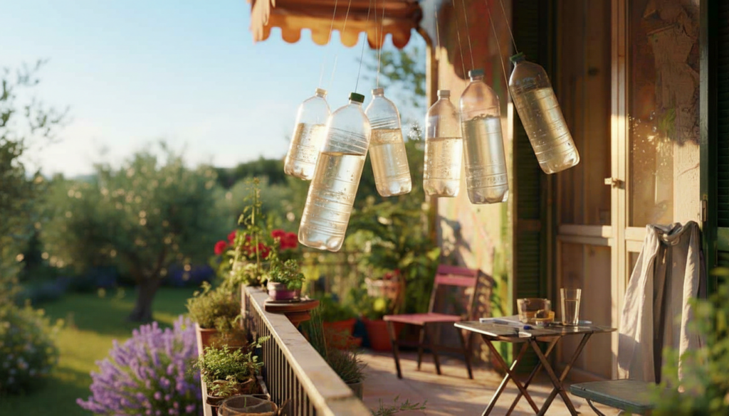 Hanging bottles with water and vinegar on a balcony : why people recommend it and what it’s really for