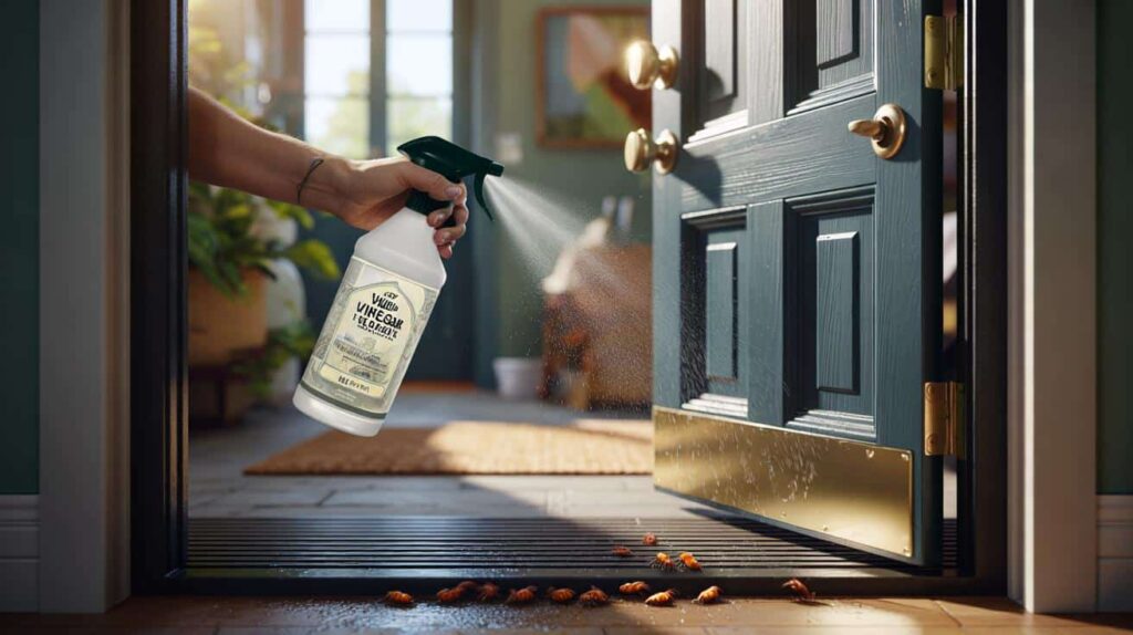 Spraying vinegar on the front